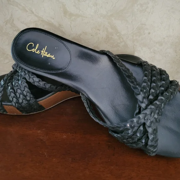 Cole Haan Black Braided Wedge Sandals - Picture 4 of 6